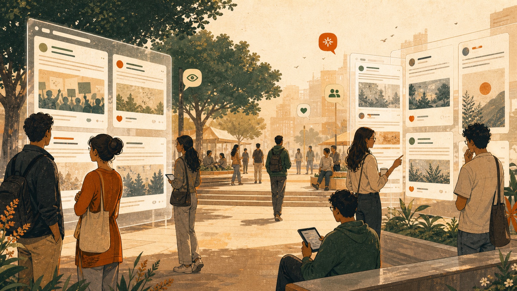 Editorial illustration of an open CJP feed that visitors can read before joining.